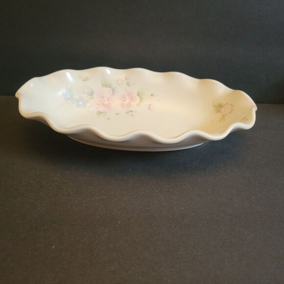 Pfaltzgraff Floral Scalloped Oval Serving Dish 11" x 7" Ceramic Vintage Tea Rose - Picture 2 of 9